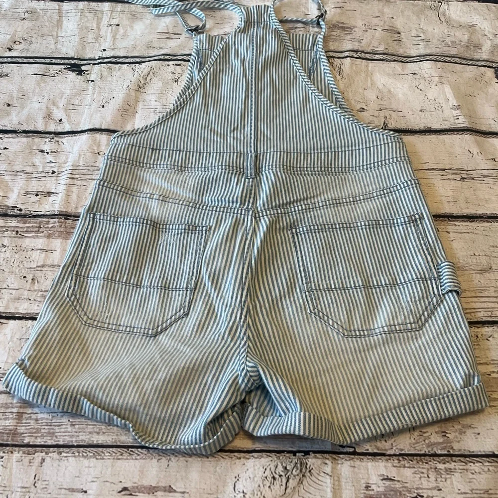 Anthro Pilcro Railroad Striped Button Front Everyday Short Overalls Sz 29 - Picture 11 of 11